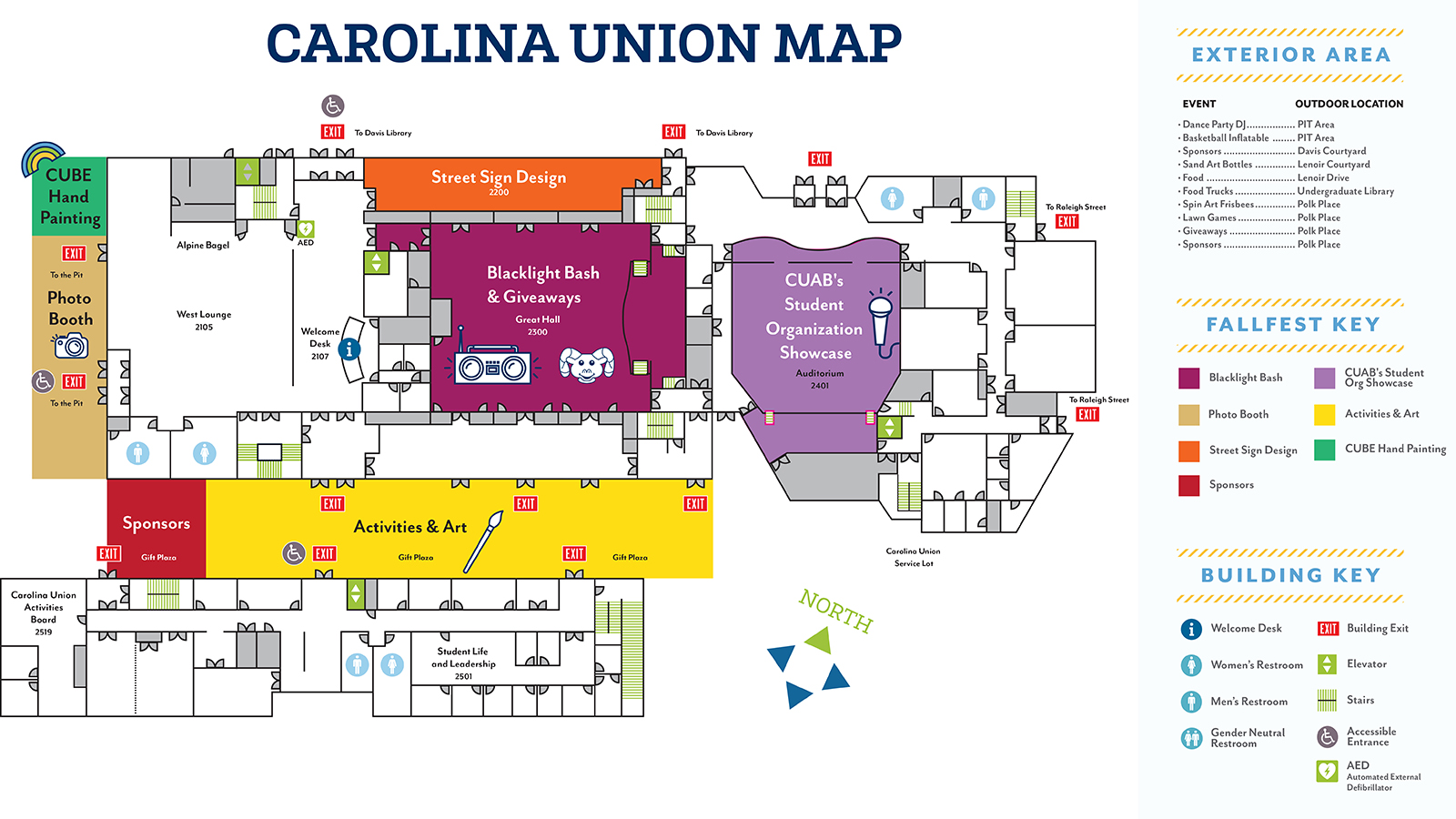 Graphic image map of the Carolina Union's Fallfest footprint.