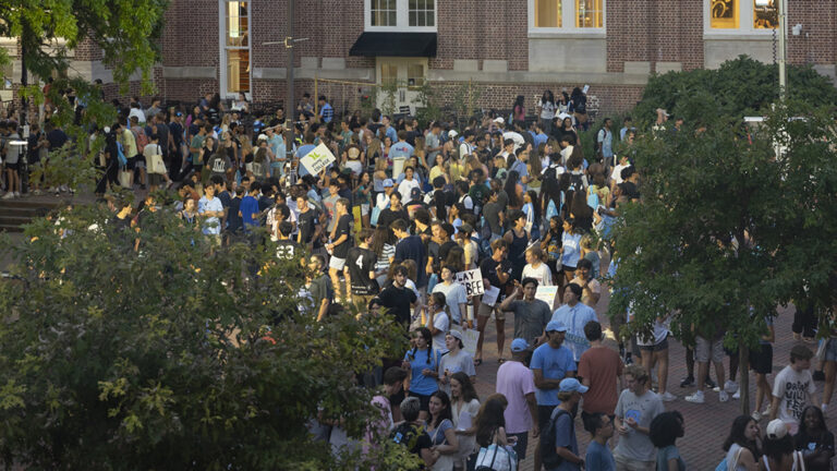 Elevated view of the student crowd celebrating at 2024 FallFest.